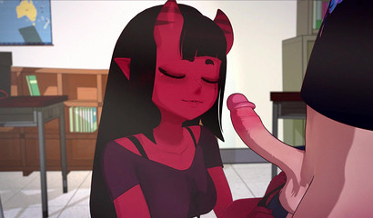 Meru the Succubus fucks with three classmates at school
