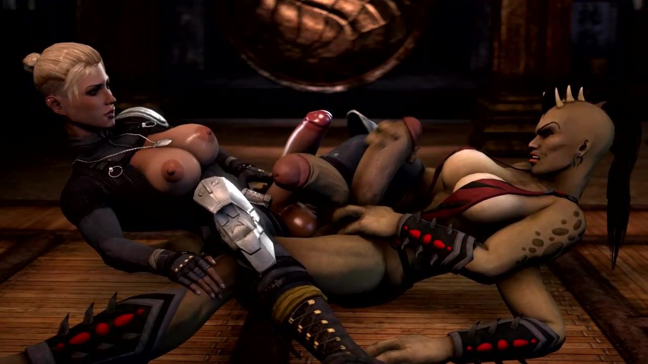 Futanari Cassie Cage and Sheeva from <b>Mortal</b> <b>Kombat</b> rub big cocks.