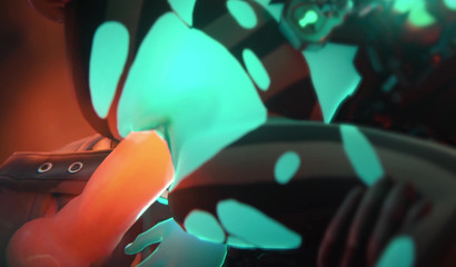 Assustador monstro Ceifador caralho duro Tracer em sua buceta molhada