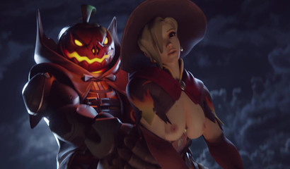 Pumpkinhead monster fuck on cemetery witch Mercy in Halloween