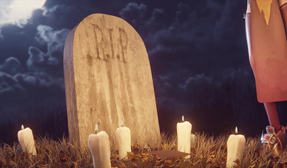 Pumpkinhead monster fuck on cemetery witch Mercy in Halloween