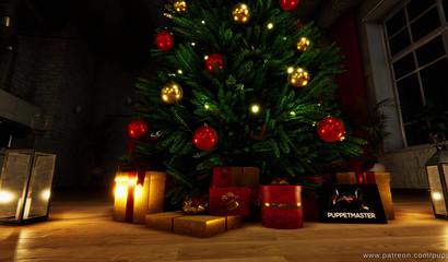 Two futas and ordinary girl fuck under the New Year tree on the floor