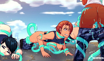 Alien monsters with tentacles dominate earth girls