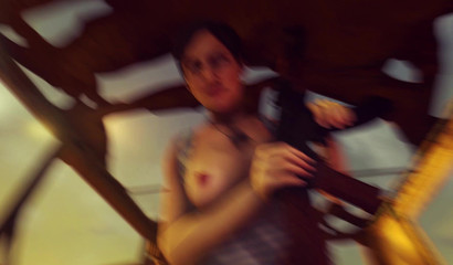 Russian spy Anna with a gun in her hands rides a prisoner's cock