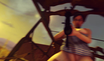 Russian spy Anna with a gun in her hands rides a prisoner's cock