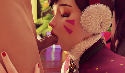 Sweet girl D.Va make New Year deep blowjob her boyfriend