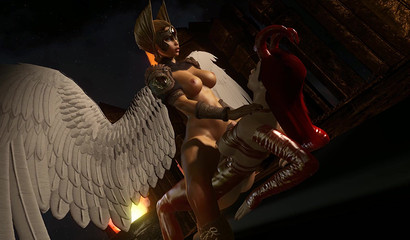 Sexy angel with big wings rides futa demon cock