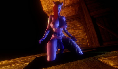 Futa Draenei with large horse dick masturbate and cum