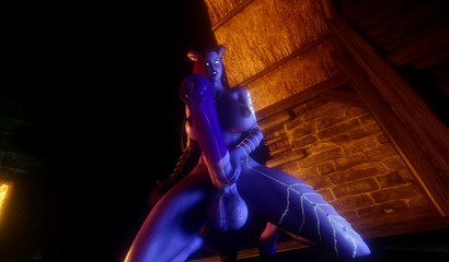 Futa Draenei with large horse dick masturbate and cum