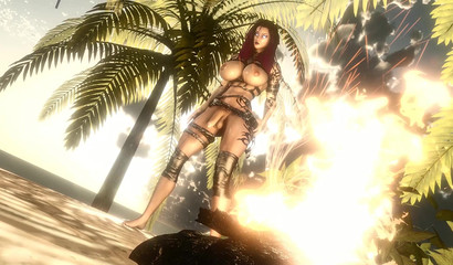 Giantess futa lady with big tits facefuck girl on the beach POV