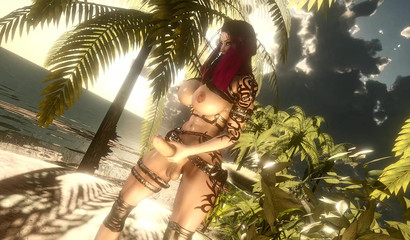 Giantess futa lady with big tits facefuck girl on the beach POV