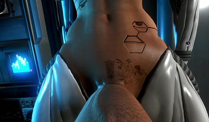 Busty robot with futanari cock hard fuck in mouth her creator