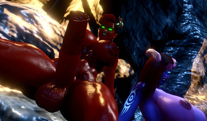 Horny futa Draenei and her partner chilling in the cave