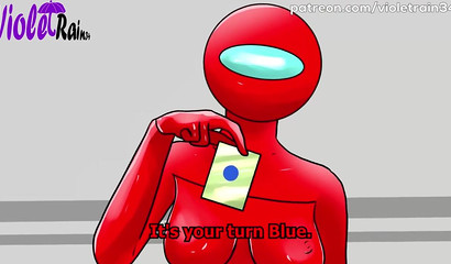 Blue traitor from the game Among Us fucks busty red bitch perfectly