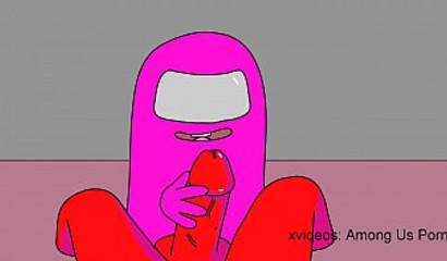 Pink character from Among Us sucks red teammate's cock