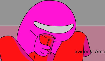 Pink character from Among Us sucks red teammate's cock