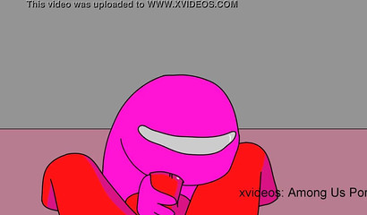 Pink character from Among Us sucks red teammate's cock