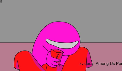 Pink character from Among Us sucks red teammate's cock