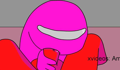 Pink character from Among Us sucks red teammate's cock