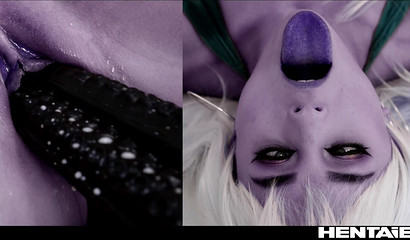 Elf enjoys sex with slippery long tentacles