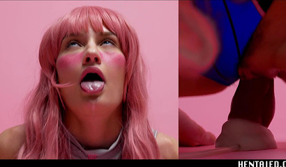 Cosplayer girl caught ahegao orgasm from masturbation on the floor