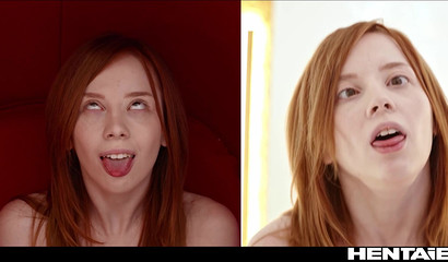 Cloned redhead girl jerks off and cums: ahegao porn