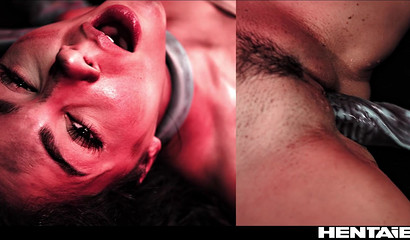 A scary monster brutally rapes a girl kidnapped from Earth