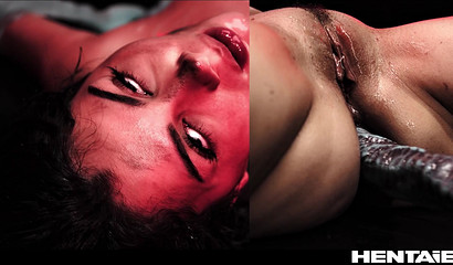 A scary monster brutally rapes a girl kidnapped from Earth