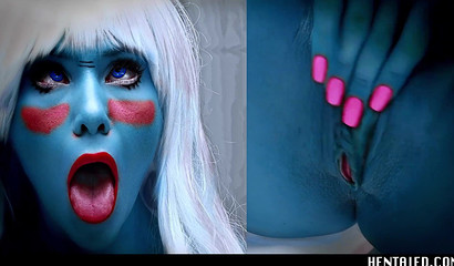 Busty avatar girl has ahegao orgasm while masturbating