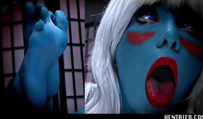 Busty avatar girl has ahegao orgasm while masturbating