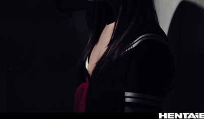 A monster with tentacles fucks a girl in the ass in the bathroom