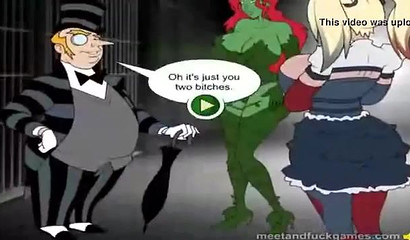 Cartoon Harley Quinn sucks Poison Ivy futanari and fucks other heroes