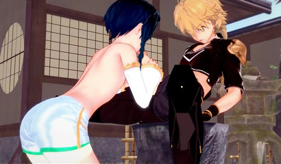 Cartoon gays Aether and Venti enjoy anal sex in the bedroom