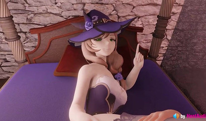 Dickgirl Amber impregnates bitch Lisa in the bedroom, 3d porn cartoon Genshin Impact