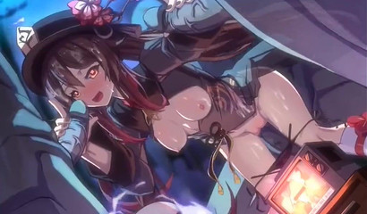 Three dicks fucked cartoon bitch Hu Tao, hentai orgy Genshin Impact