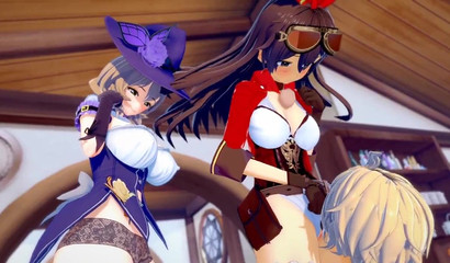 Hentai orgia Genshin Impact con due ragazze Ambra e Lisa