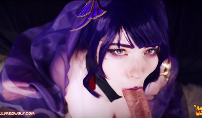 I'll suck the juices out of your dick! Russian porn cosplay on the character Raiden Shougun