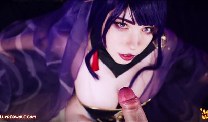 I'll suck the juices out of your dick! Russian porn cosplay on the character Raiden Shougun