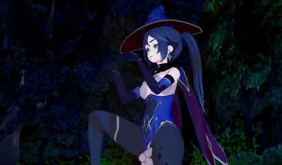 Witch in a Mona hat fucked between tits in the park, porn cartoon Genshin Impact