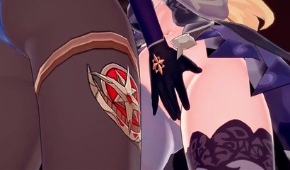 我会舔你的阴部发光！ 口交的女同性恋者Mona和Fischl在色情Genshin影响