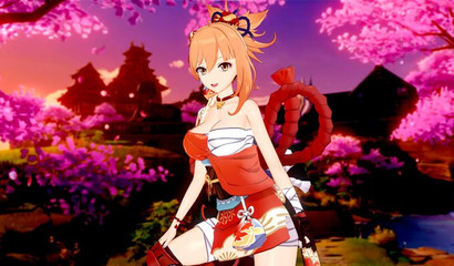 Lick my pussy! Redhead Yoimiya sits on a guy's face in hot hentai porn