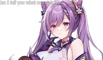 Hentai girl Keqing seduces with sexy legs in stockings