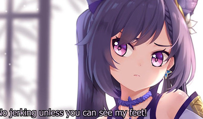 Hentai girl Keqing seduces with sexy legs in stockings