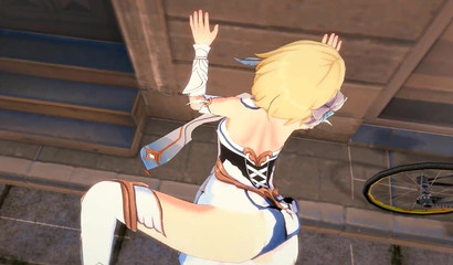 Transgender Paimon and blonde Lumine engaged in public sex on the street