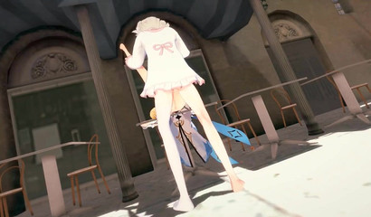 Transgender Paimon and blonde Lumine engaged in public sex on the street