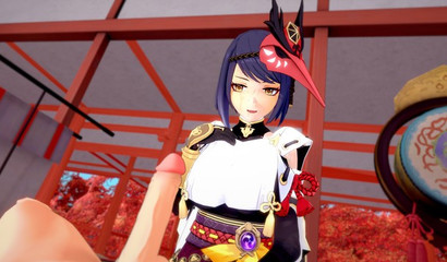 Busty Mädchen Kujou Sara perfekt Fingersatz Schwanz mit Titten in hentai porno