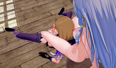 Futanari Lisa dominates blue-haired girl Elaina in hot animated porn