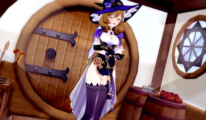 Futanari bruxa Lisa fode loira Elaina em quente hentai porno Genshin Impact