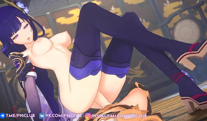 Beautiful Raiden from the game Genshin Impact rides a dick