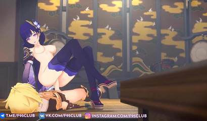 Beautiful Raiden from the game Genshin Impact rides a dick